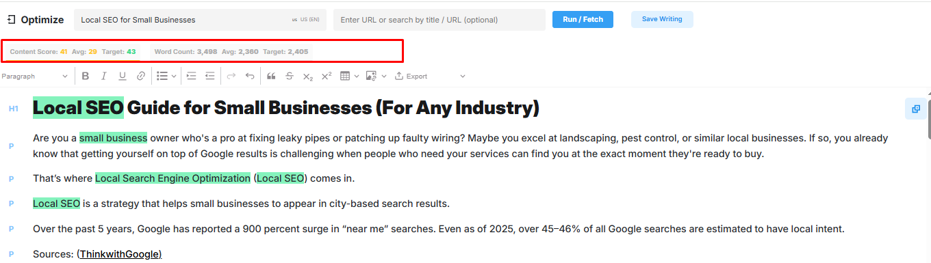 content score local seo