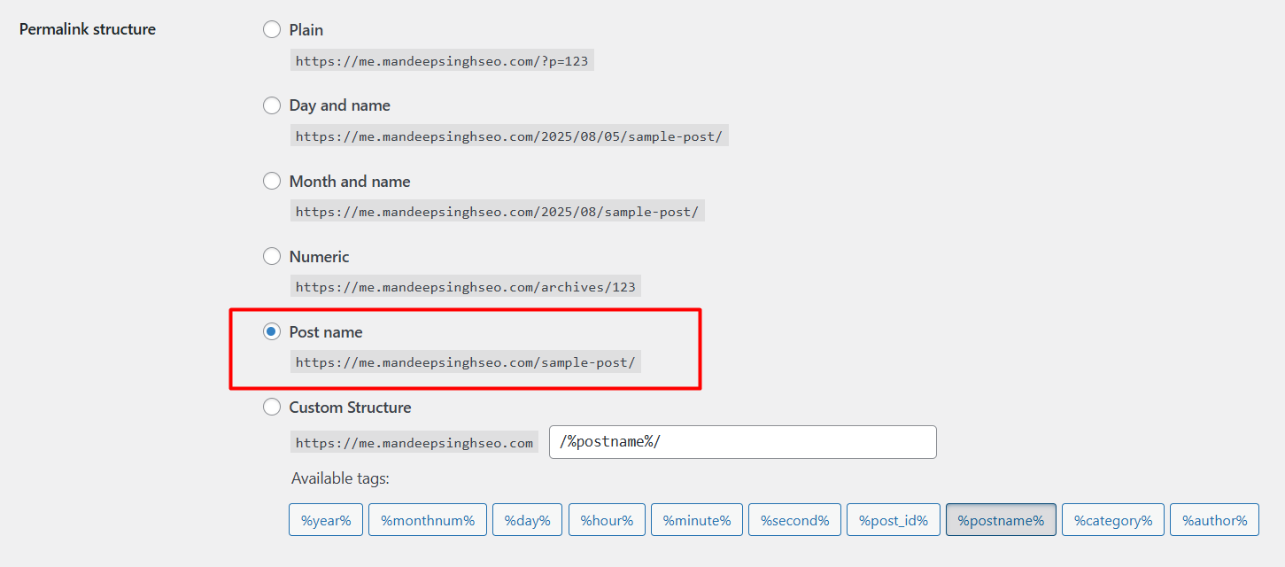 permalink in wordpress backend