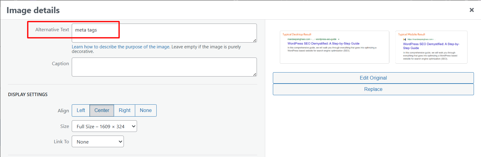 where to update image alt tag in wordpress